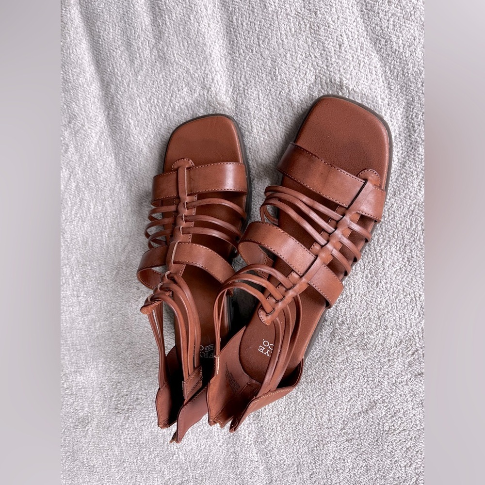 Frye and Co Teagan Brown Strappy Sandals Vegan Leather Size 11 Boho Western - Picture 3 of 8